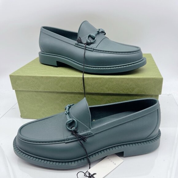 GUCCI Enameled Horsebit Loafer Dark Green Rubber Mens Size UK 11 US 11.5 - Picture 4 of 15